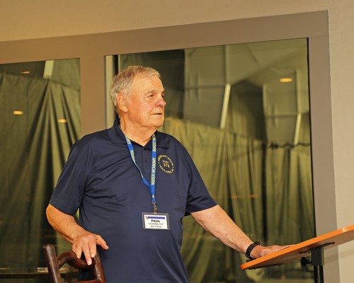 American Legion Post 370 Commander, Paul Schowalter, officiates at the Ed McCloskey tribute.